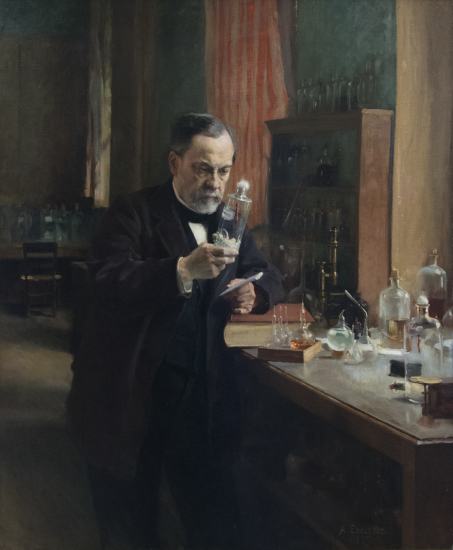 Portrait de Louis Pasteur par Albert Edelfelt, huile sur toile actuellement exposée au musée d'Orsay, et dont cette version numérique se trouve actuellement sur la page Wikipédia dédiée au vaccin antirabique. Sur cette image, qui est la plus célèbre représentation du scientifique, on le voit manipuler un flacon de verre contenant quelque chose de pas forcément bien identifiable : il est en fait censé s'agit de moelle épinière de lapin enragé, Pasteur étant représenté ici en train de mettre au point la fameuse méthode d'atténuation dont il est question dans ce pouet.