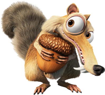 Image du personnage de Scrat, « écureuil à dents de sabre » du dessin animé « l'âge de Glace », qui a été nommé d'après les âges glaciaires du Pléistocène. Les animaux que l'on voit dans le premier film (visiblement, ça part beaucoup plus en vrille par la suite) sont inspirés de ceux qu'on pouvait effectivement croiser au cours de cette époque, même si je ne crois pas qu'il y ait eu d'écureuils avec une telle mâchoire. On note qu'il a sa noisette avec lui, au moins.
