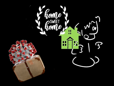 Capture extraite de ma vidéo sur le mécanisme de l'évolution, on y voit un (corona)virus aller s'installer avec sa valise dans un humain affublé d'un logo « home sweet home ». Capture extraite de ma vidéo sur le mécanisme de l'évolution, on y voit un (corona)virus aller s'installer avec sa valise dans un humain affublé d'un logo « home sweet home ».