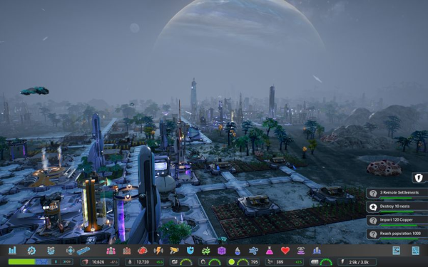 Capture du jeu prise par vv221 et partagée dans le sujet sur la Couronne de Cuivre mentionné précédemment. On voit cette fois la phase d'« hiver »/de « nuit », avec des bâtiments en bas de l'image et le ciel en haut, ciel qui me semble là comme ça plutôt brumeux que nocturne, mais la différence de luminosité est quand même assez nette. La planète géante occupe toujours autant de place dans le ciel… et surtout, la petite lune de la photo précédente est toujours précisément à la même place. D'après ce que j'ai vu/lu, elle ne semble jamais bouger de cette position, ce qui pour le coup semble assez peu crédible, mais je parle de ça plus en détails sur la Couronne de Cuivre, donc n'hésitez pas à venir lire là-bas également (et pourquoi pas à y rester, ce forum est assez chouette).