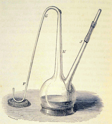 Schéma, trouvé sur la page Wikipédia francophone dédiée à la génération spontanée, du type d'ustensiles utilisés par Pasteur pour ses expériences à ce niveau. On voit une sorte de récipient en verre d'où partent deux tubes, dont l'un est courbé plusieurs fois pour que son ouverture soit pas mal décalée (ce qui me fait un peu penser à la fable du renard et de la cigogne). Wikipédia appelle visiblement ce type de récipients « ballon à col sinueux » ou « bouteille à col de cygne ».