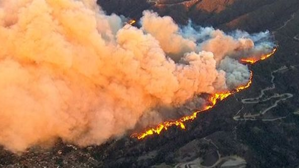 Vue aérienne des incendies ayant eu lieu en Californie il y a quelques années. On voit un grand nombre d'arbres en train de brûler, et surtout un panache de fumée qui couvre plus de la moitié de l'image. Les incendies à répétition sont une des conséquences du dérèglement climatique. Vue aérienne des incendies ayant eu lieu en Californie il y a quelques années. On voit un grand nombre d'arbres en train de brûler, et surtout un panache de fumée qui couvre plus de la moitié de l'image. Les incendies à répétition sont une des conséquences du dérèglement climatique.