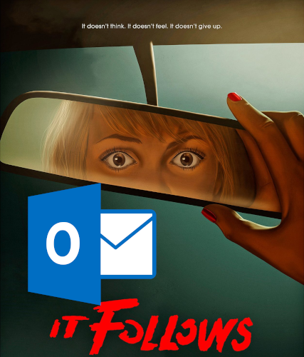 Affiche du film d'horreur « It Follows » sur lequel le logo d'Outlook a été ajouté.